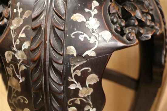 A Chinese hardwood and Mother of Pearl inlaid stand H.90cm